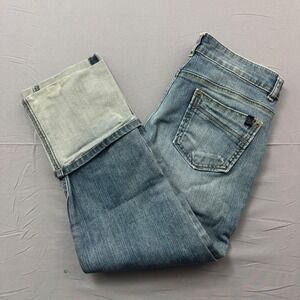 DKNY Jeans Womens Size 8 Blue Denim Wide Cuff Cropped Straight Leg Jeans